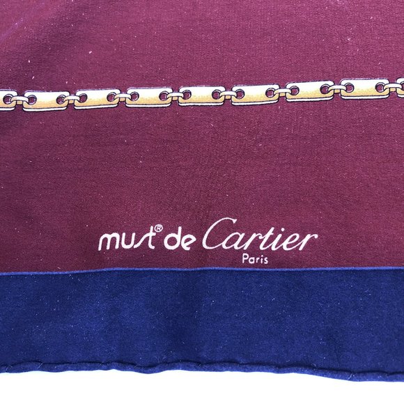 CARTIER Must De Cartier Paris France Silk Scarf Brick Brown Womens 32" Square - Picture 1 of 12